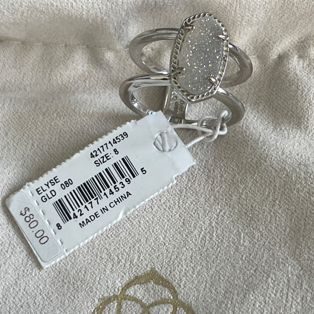 🆕KENDRA SCOTT ELYSE DOUBLE BAND RING/ PLATINUM DRUSY - Picture 6 of 11